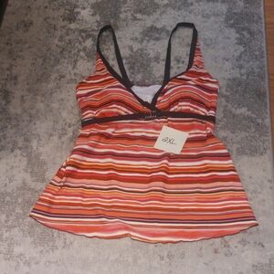 Striped Red and Orange Bikini Top